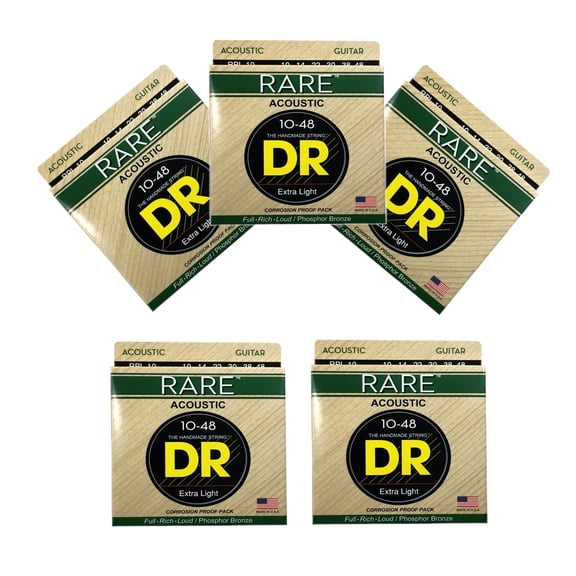 DR Guitar Strings 5 Pack Acoustic RARE Phosphor Bronze Hex Cores RPL-10 10-48