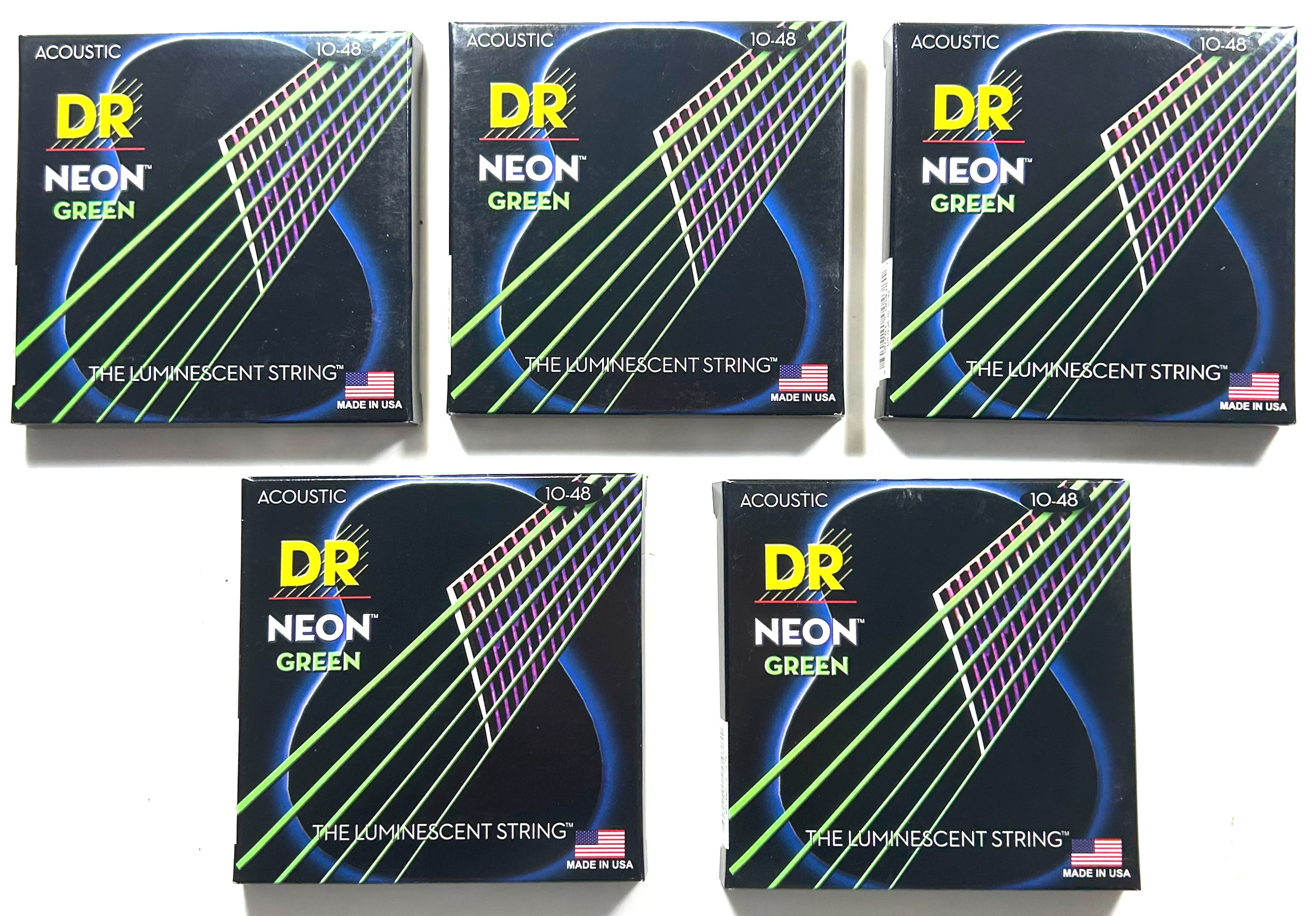 DR Guitar Strings 5 Sets Acoustic Neon Green Light 10-48 Luminescent