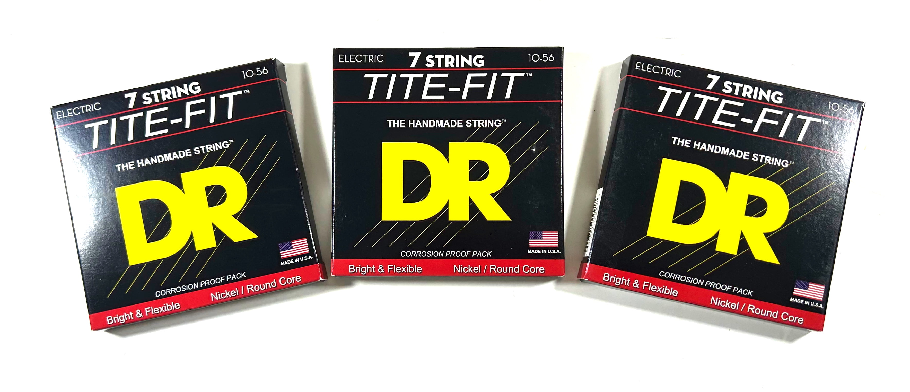 DR Guitar Strings 7 String Electric 3 Sets Tite-Fit 10-56 Roundcore Handmade USA