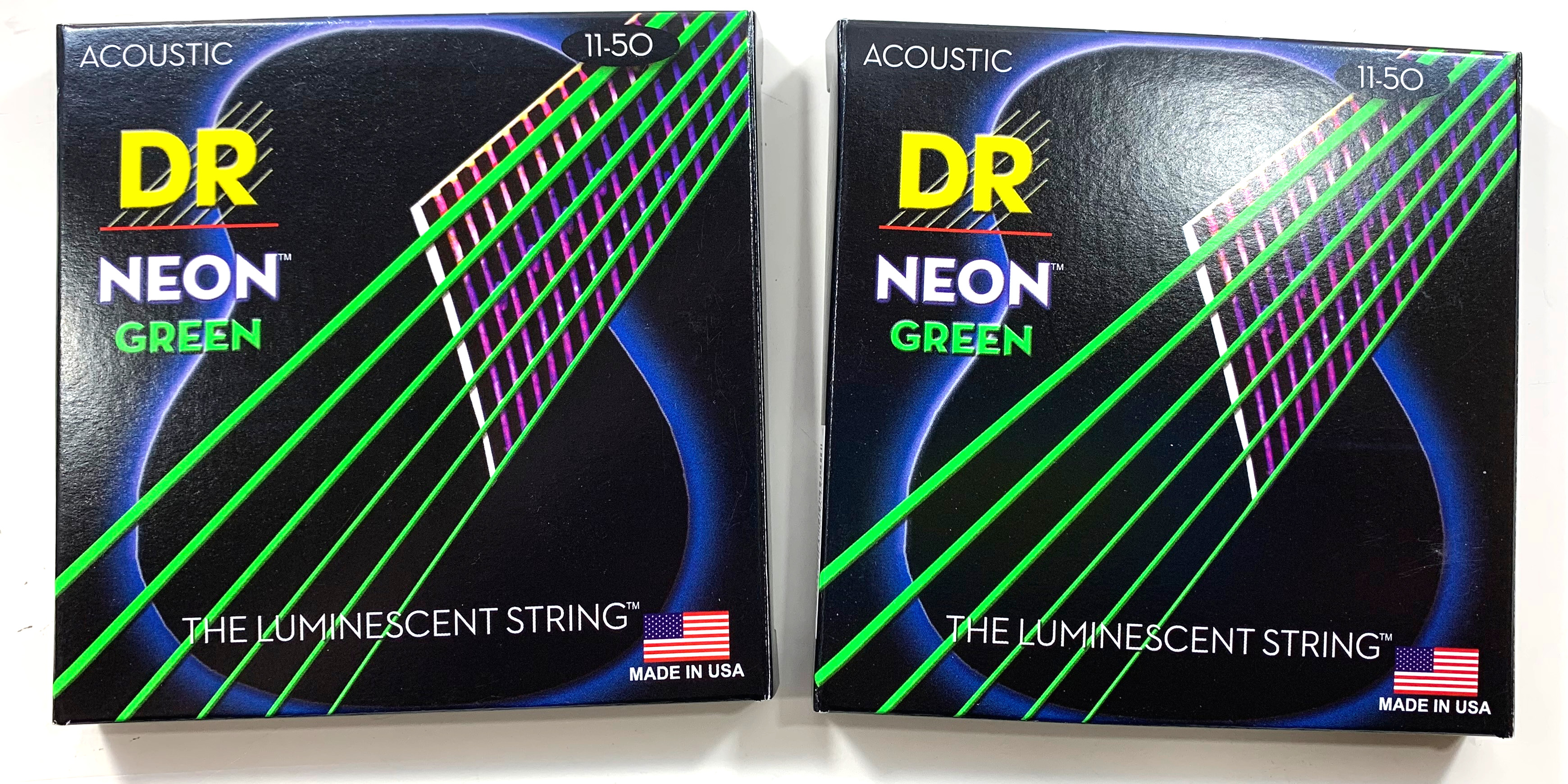 DR Guitar Strings Acoustic 2-Pack Neon Green Medium Lite 11-50 Luminescent