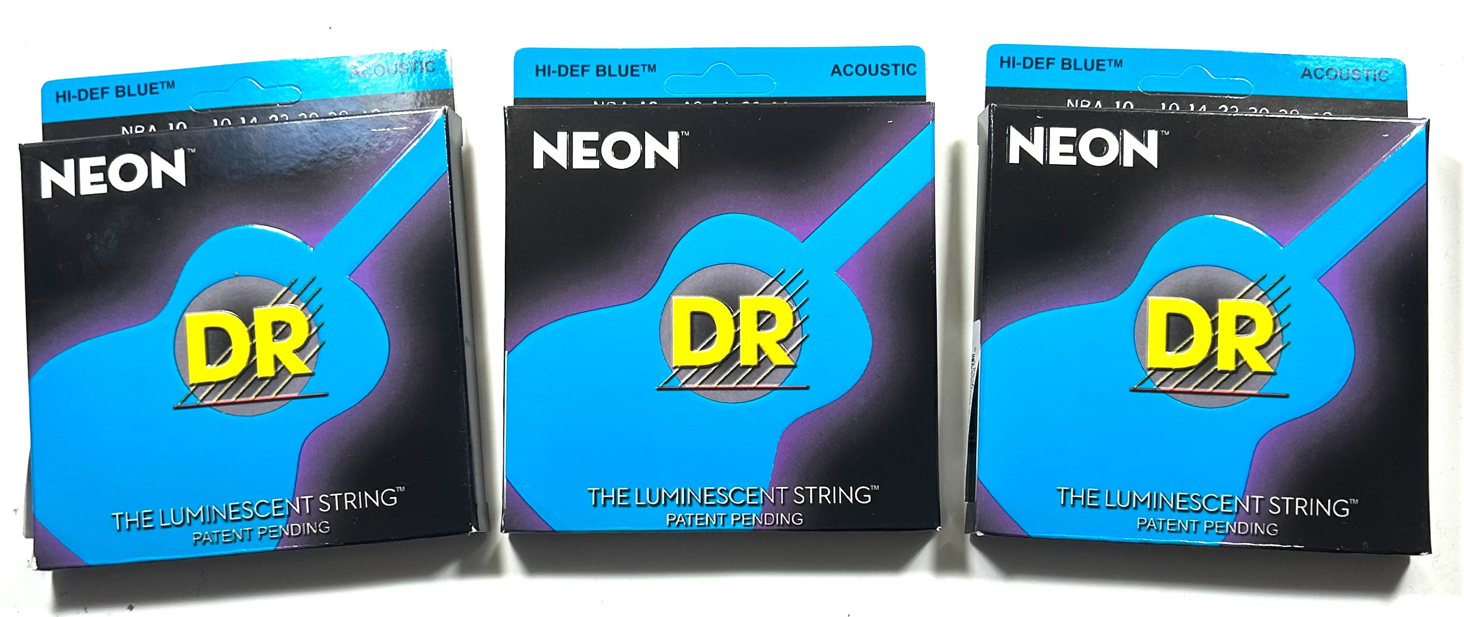 DR Guitar Strings Acoustic 2 Sets Neon Blue Light 10-48 Luminescent