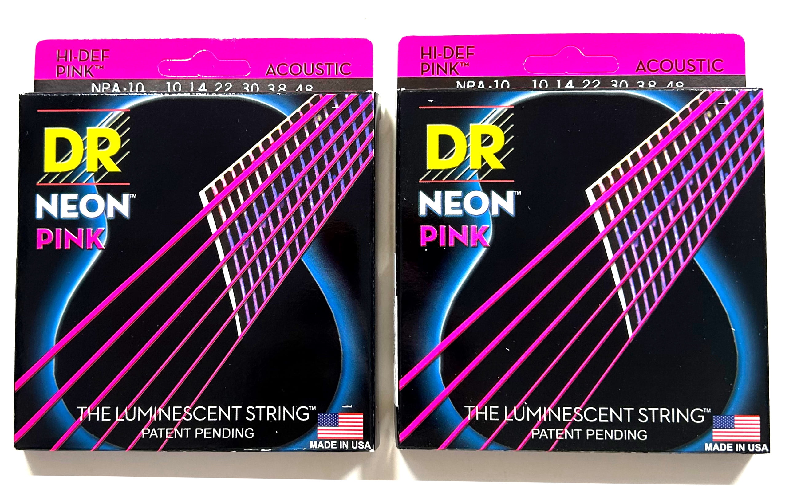 DR Guitar Strings Acoustic 2 Sets Neon Pink Extra Light 10-48 Luminecent