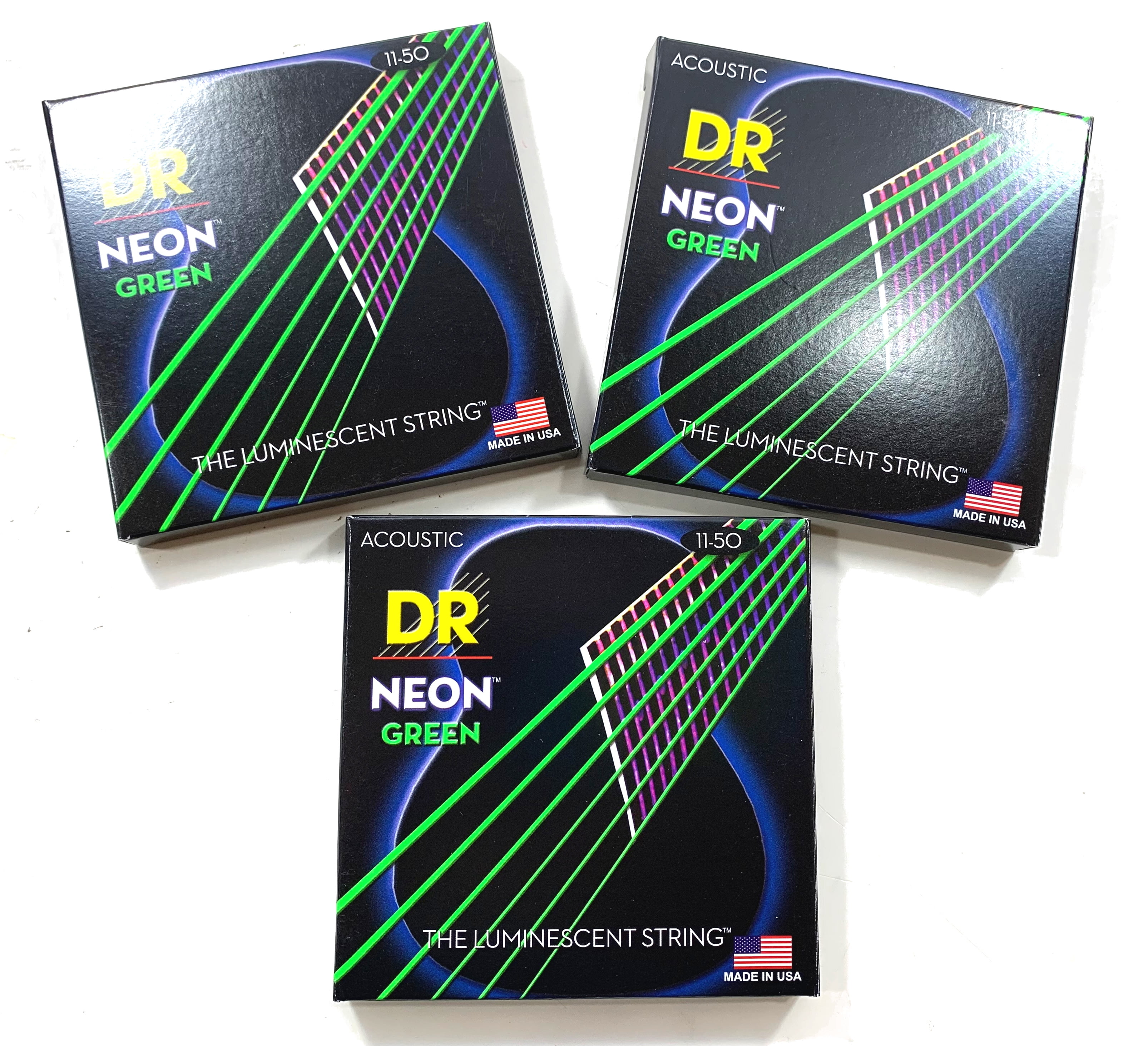 DR Guitar Strings Acoustic 3-Pack Neon Green Medium Lite 11-50 Luminescent