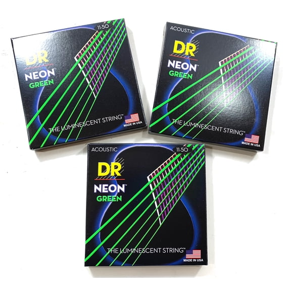 DR Guitar Strings Acoustic 3-Pack Neon Green Medium Lite 11-50 Luminescent