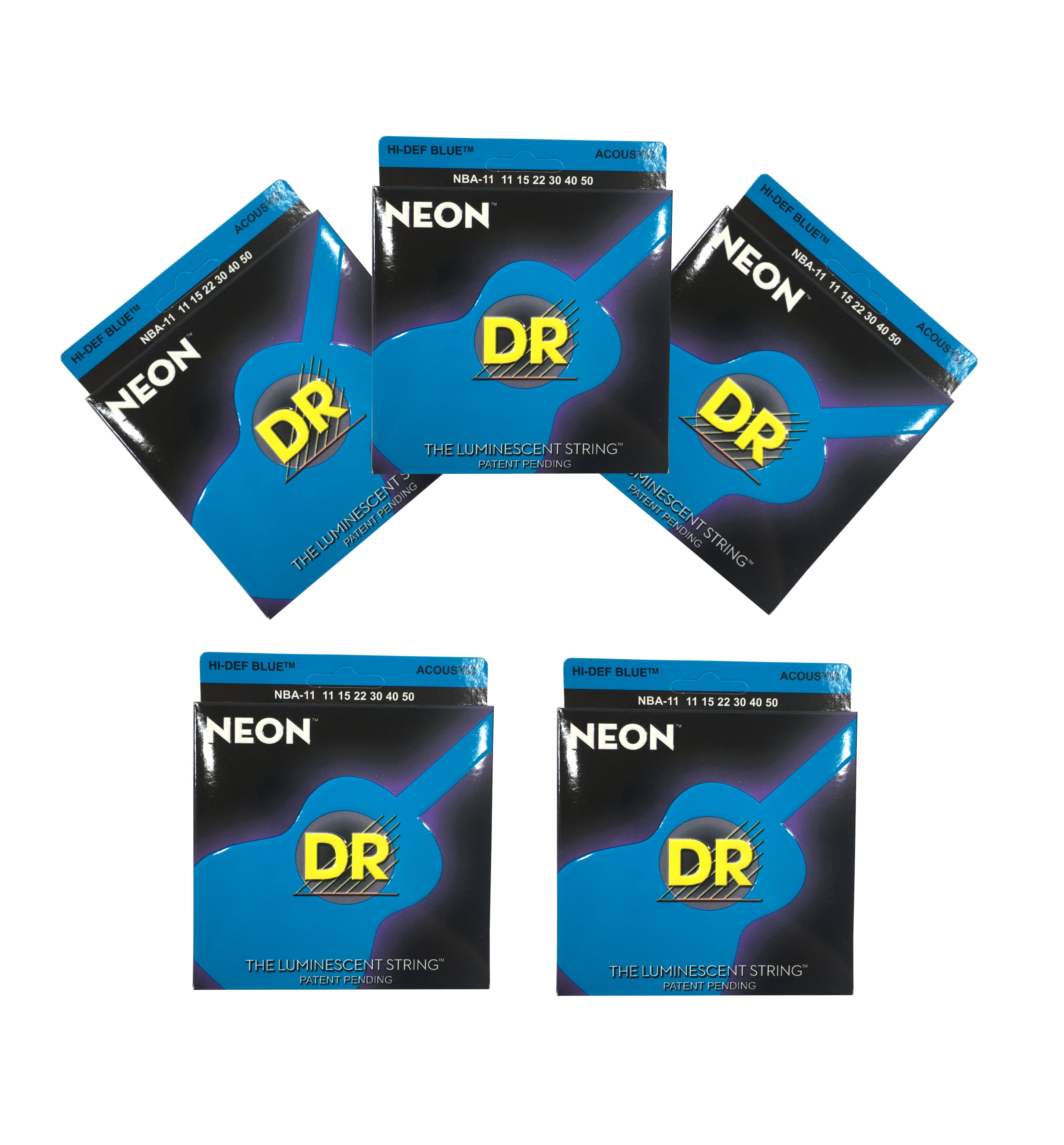 DR Guitar Strings Acoustic 5 Pack Neon Blue Medium Lite 11-50 Luminescent