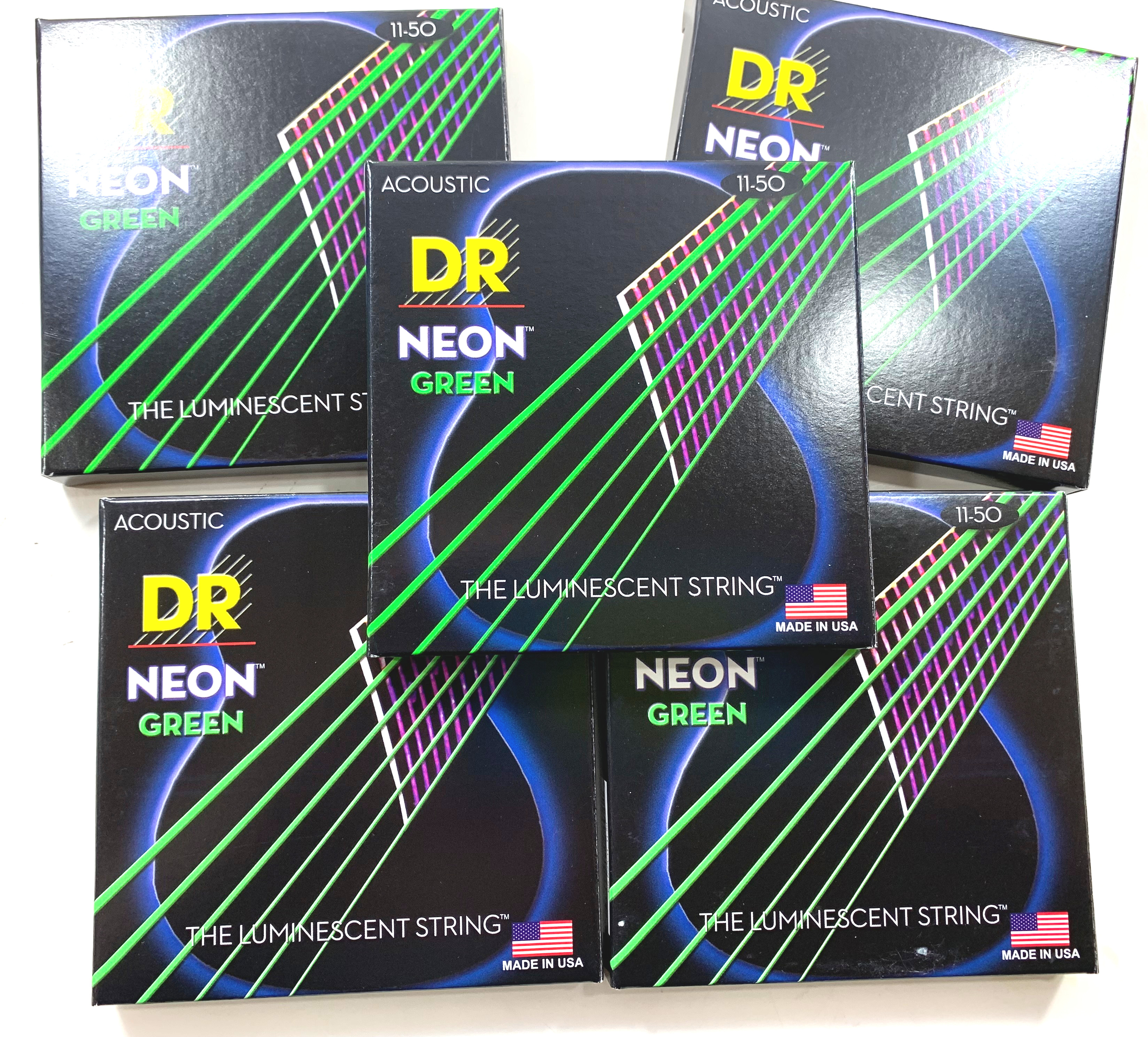 DR Guitar Strings Acoustic 5-Pack Neon Green Medium Lite 11-50 Luminescent