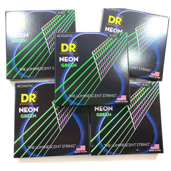 DR Guitar Strings Acoustic 5-Pack Neon Green Medium Lite 11-50 Luminescent