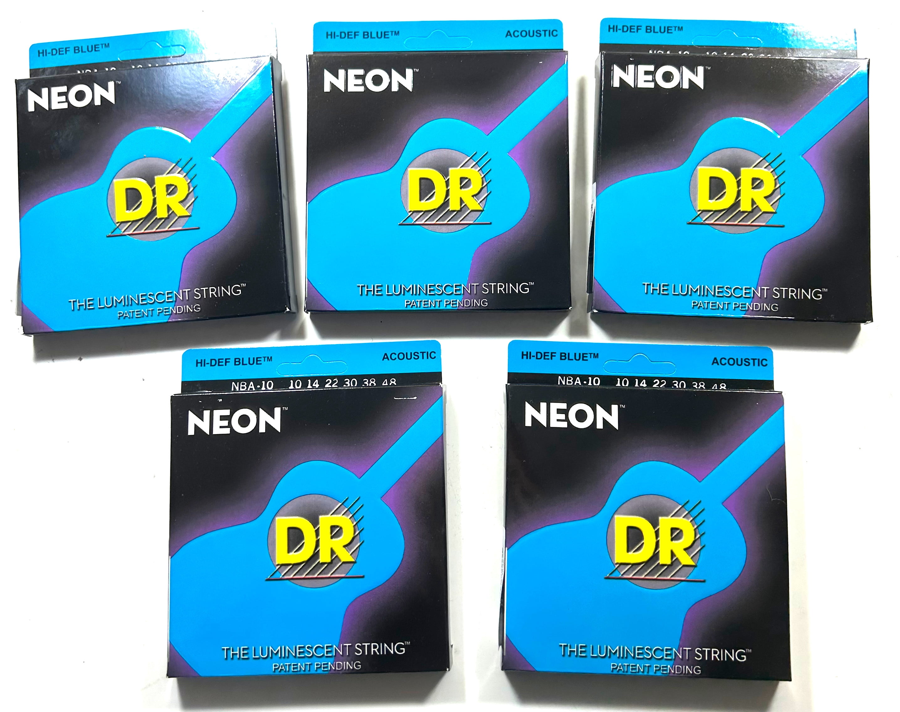 DR Guitar Strings Acoustic 5 Sets Neon Blue Light 10-48 Luminescent