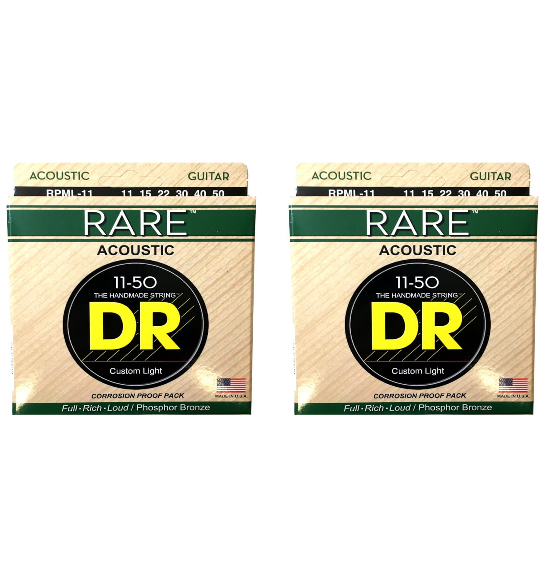 DR Guitar Strings Acoustic RARE 2-Pack Phosphor Bronze Hex Cores RPML-11 11-50