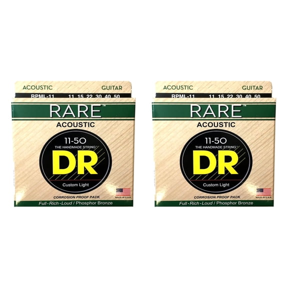 DR Guitar Strings Acoustic RARE 2-Pack Phosphor Bronze Hex Cores RPML-11 11-50