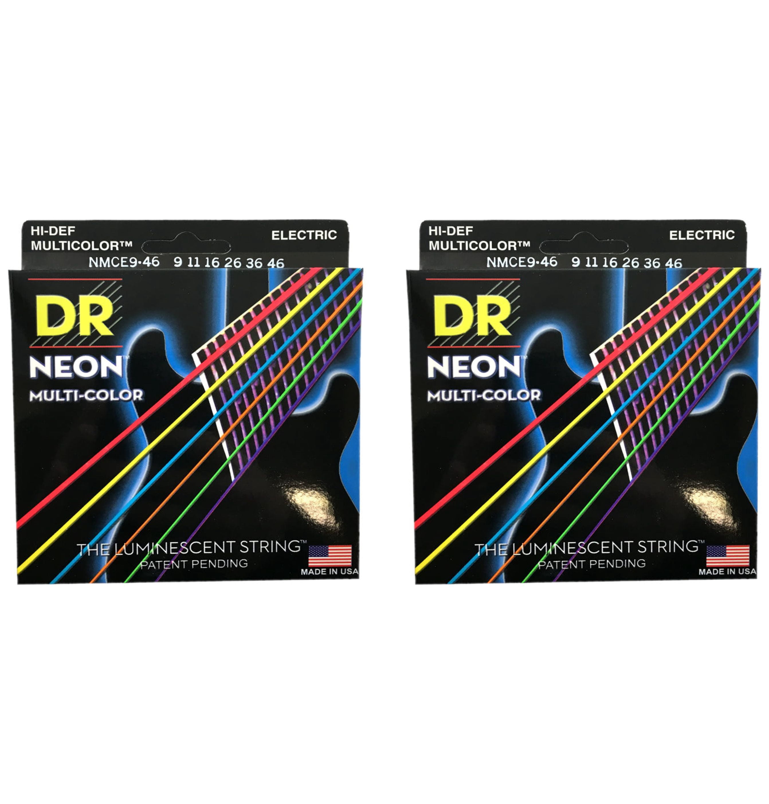 DR Guitar Strings Electric 2 Pack Neon Multicolor 09-46