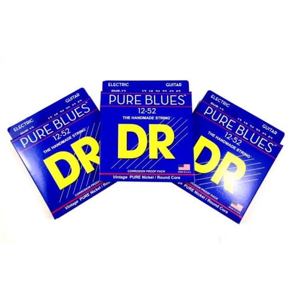 DR Guitar Strings Electric 3-Pack Pure Blues Vintage Pure Nickel 12-52