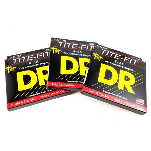 DR Guitar Strings Electric 3 Pack Tite-Fit 09-46 Light and Heavy Handmade USA