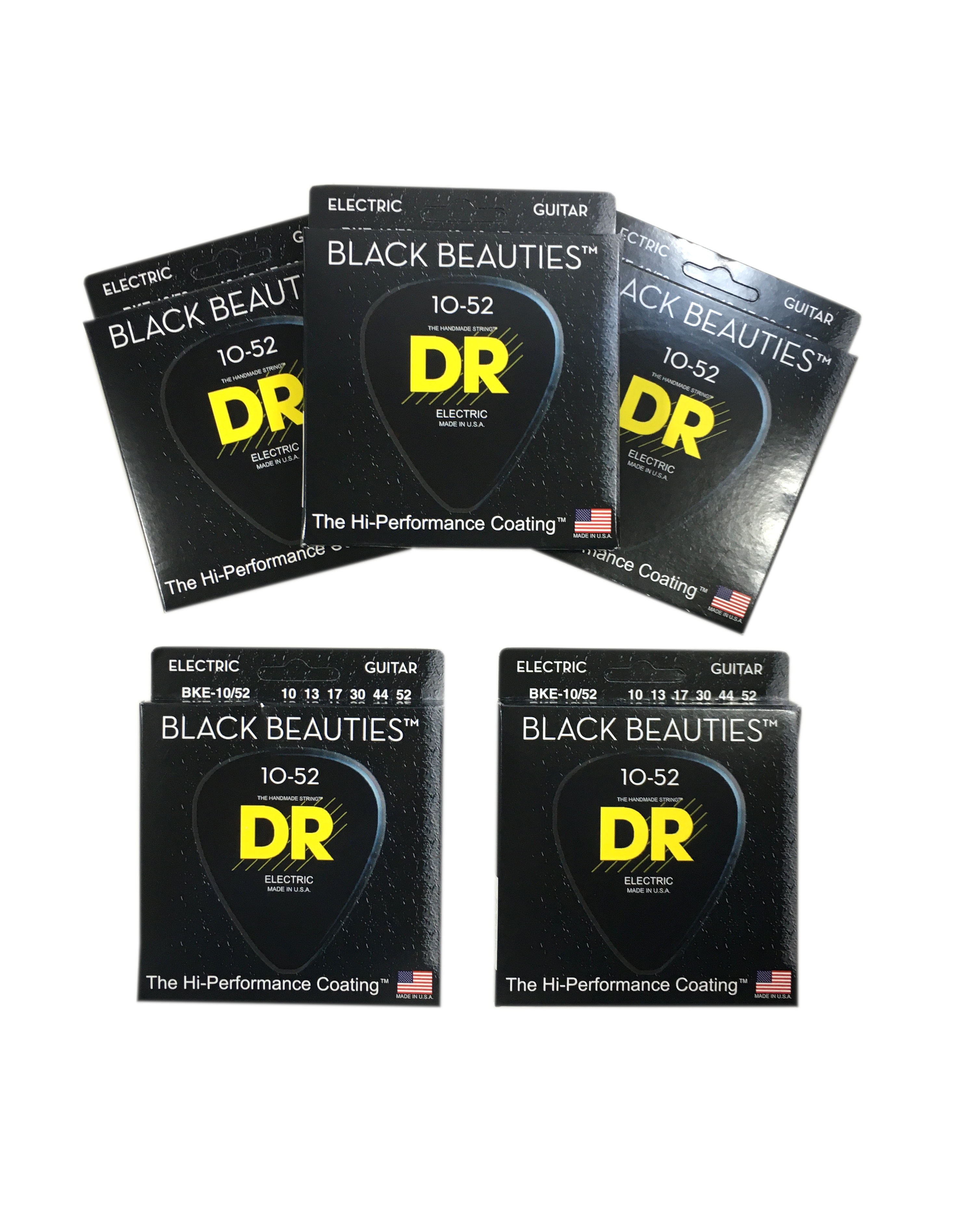 DR Guitar Strings Electric 5-Pack K3 Black Beauties High Performance Coated 10-52