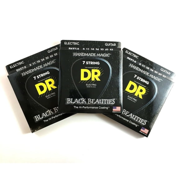 DR Guitar Strings Electric 7-String 3-Pack K3 Black Beauties 9-52 Extra Light