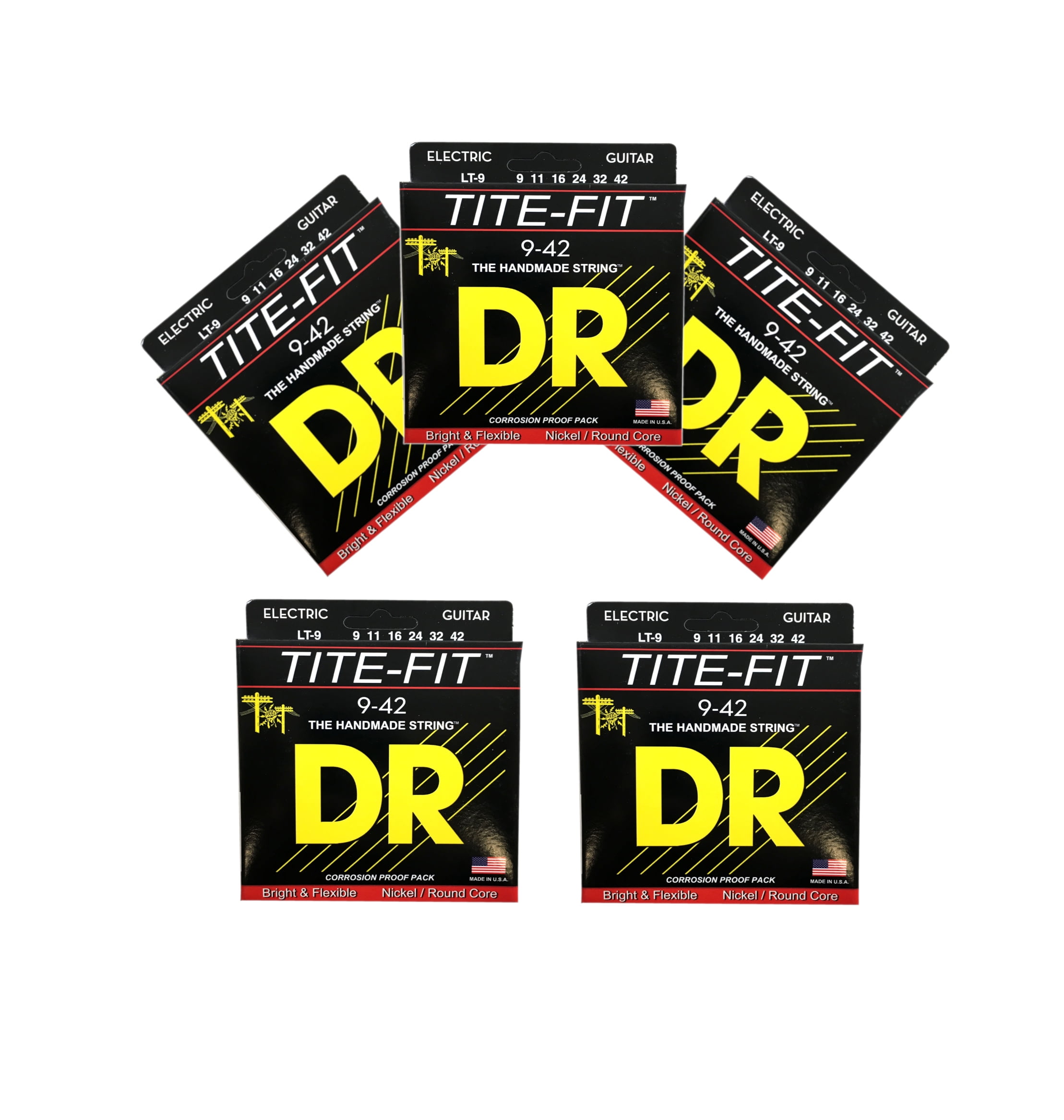 DR Guitar Strings Electric Tite-Fit 5 Pack 09-42 Lite Handmade USA