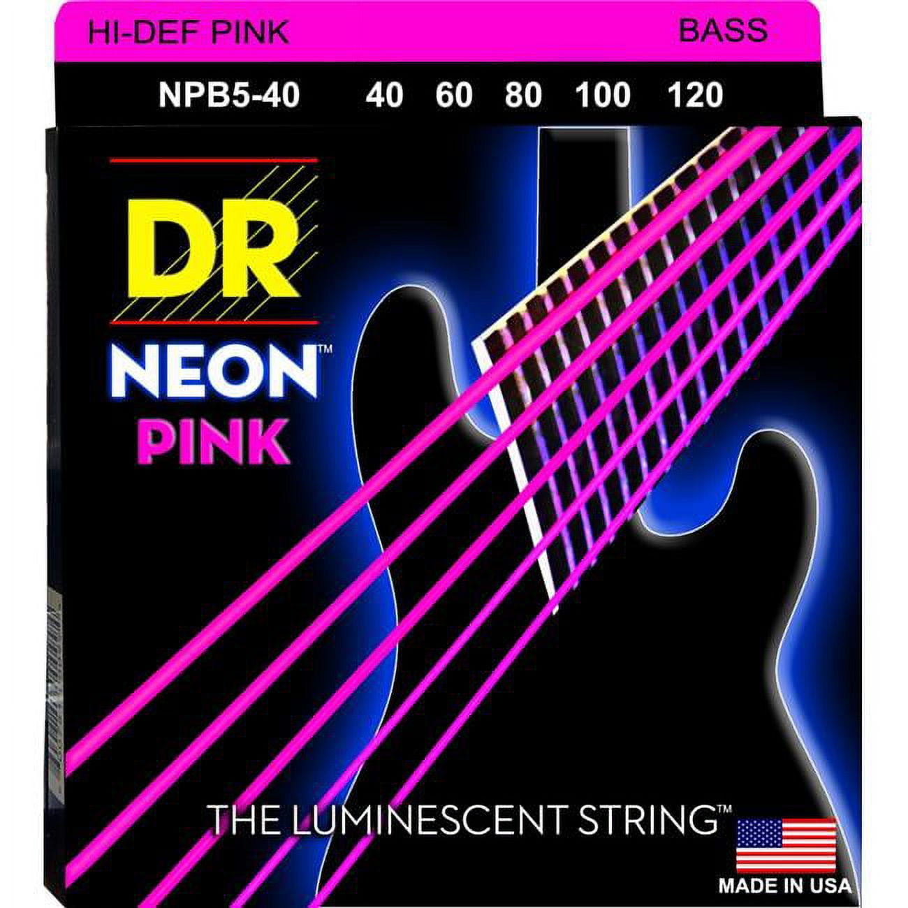 DR Strings NEON 45-105 Jeu de Cordes pour Guitare Basse Blanc