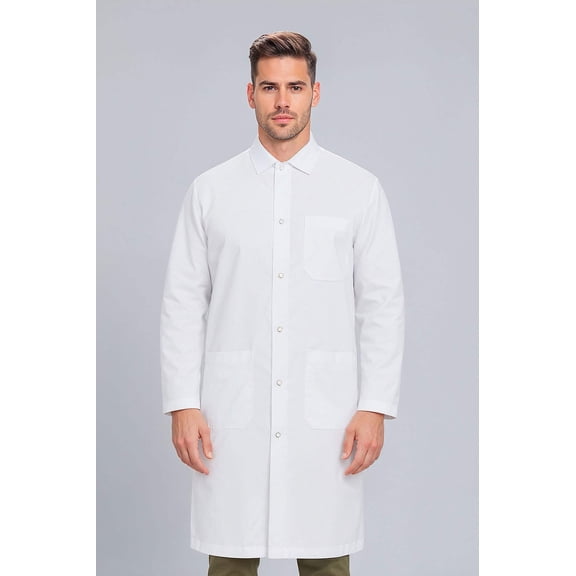 DR Instruments Regular Size, Snap Closure Knee Length Long Lab Coat for Medical Students, Doctors and Pharmacy Staff, White, Small