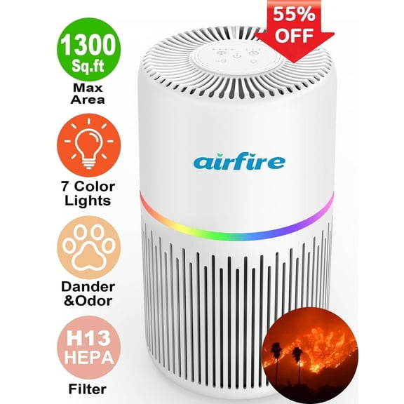 AIRFIRE Air Purifiers for Home 1300sq.ft HEPA Air Purifiers for Bedroom, Pollen, Wildfire/Smoke, Pet Dander&Odor, Dust,AP206, White