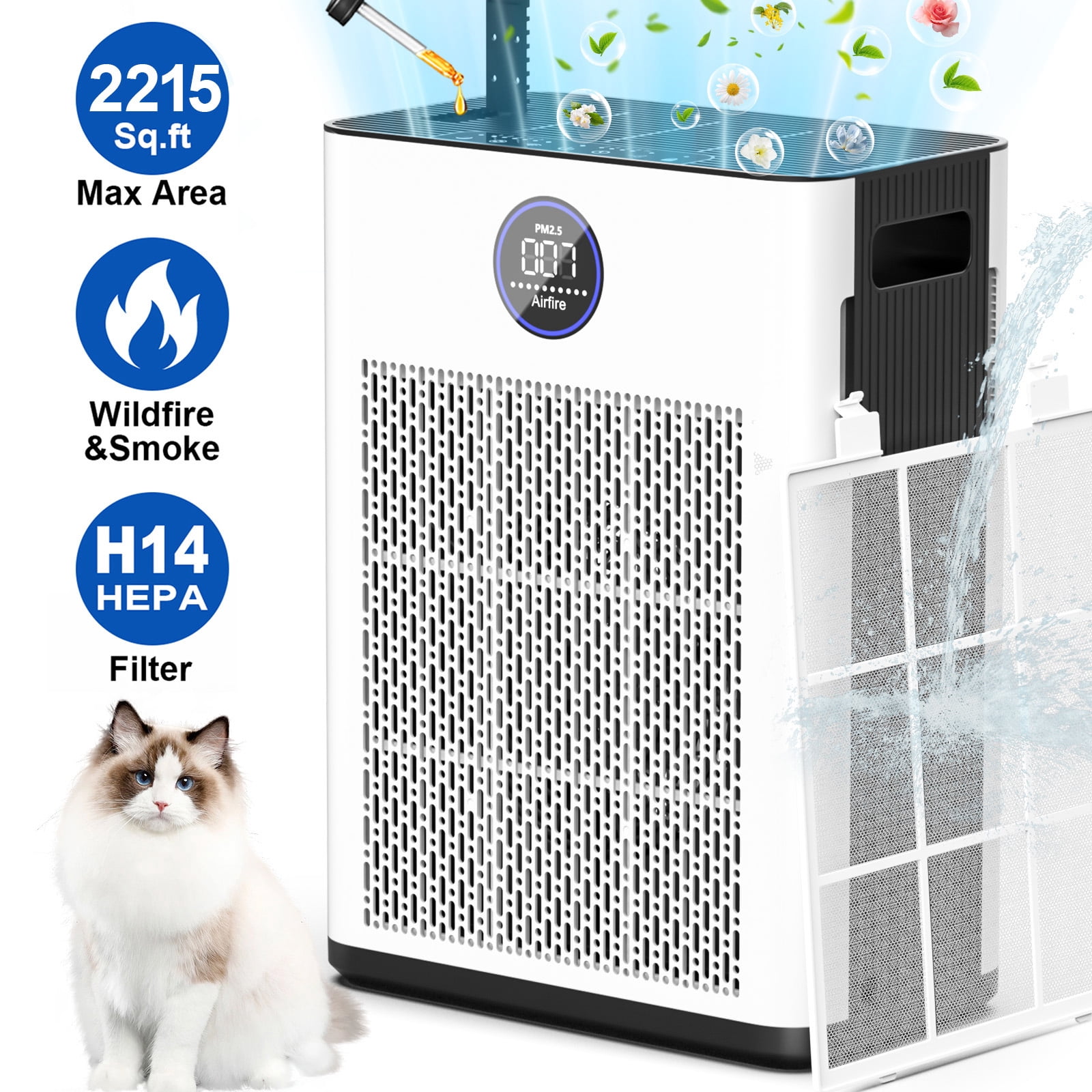 AIRFIRE H14 HEPA Air Purifiers for Home up to 2215 Sq.ft, Air Purifier for Allergies and Asthma, Pollen, Wildfire/Smoke, Pet Dander & Odor, Dust, AP304, White, 2026 New