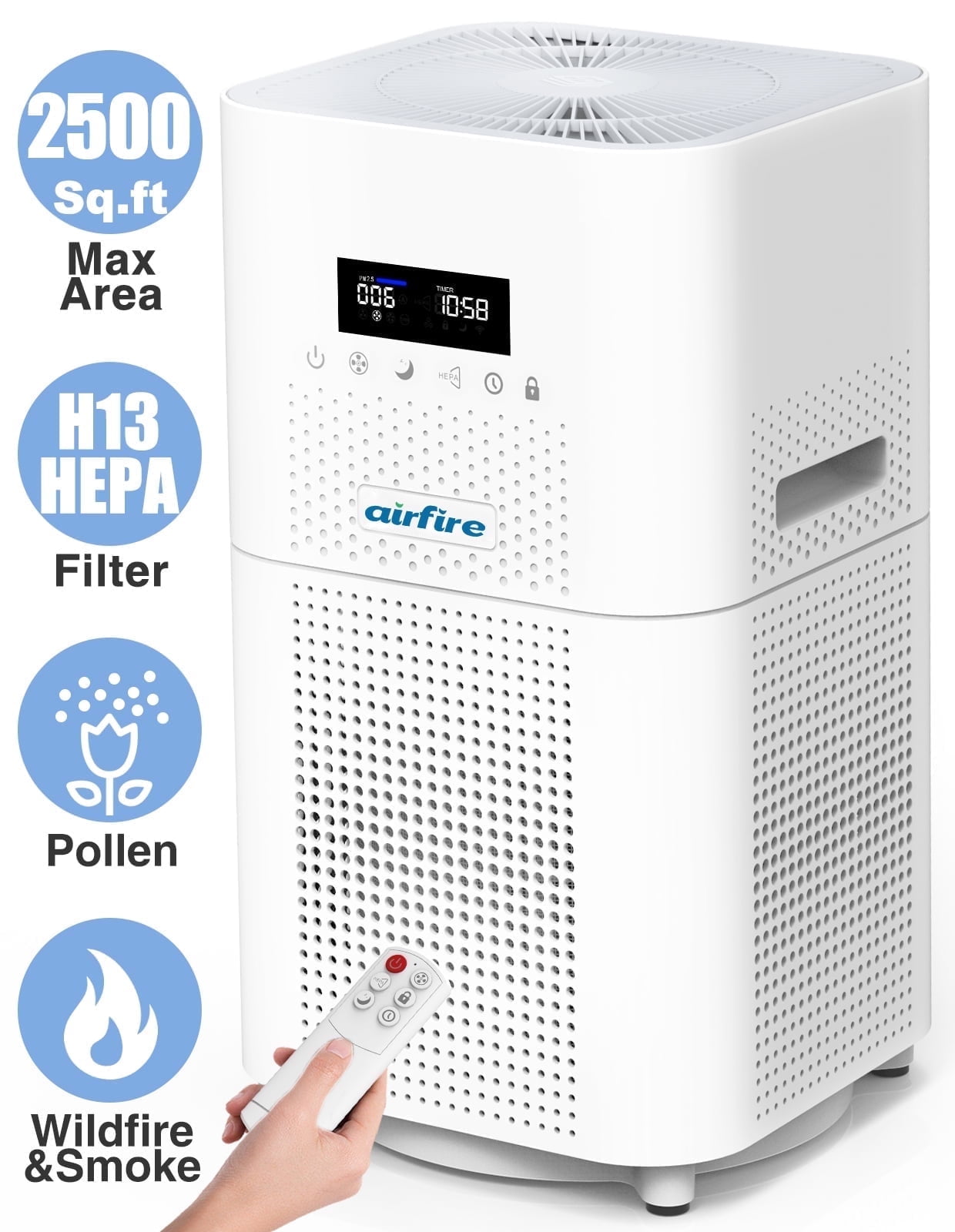 AIRFIRE HEPA Air Purifier for Large Rooms up to 2500 Sq.ft, Air Purifiers for Pet Dander&Odor, Dust, Pollen, Wildfire/Smoke, AP401, White