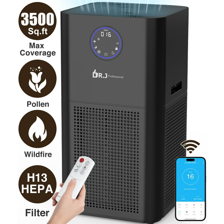 DR. J Professional HEPA Air Purifier for Large Rooms 3500 Sq.ft WiFi Air Purifiers for Allergies and Asthma Wildfire Smoke Pet Dander Odor Dust