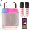 thumbnail image 1 of Mini Karaoke Machine with 2 Wireless Microphones, Portable Karaoke Singing System with LED Lights, Ideal Gifts for Home Party(Pink), 1 of 10