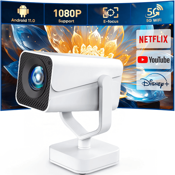 GCZ Mini Projector with WiFi and Bluetooth, 1080P Supported Smart Projector, Android System with Built-in Streaming Apps