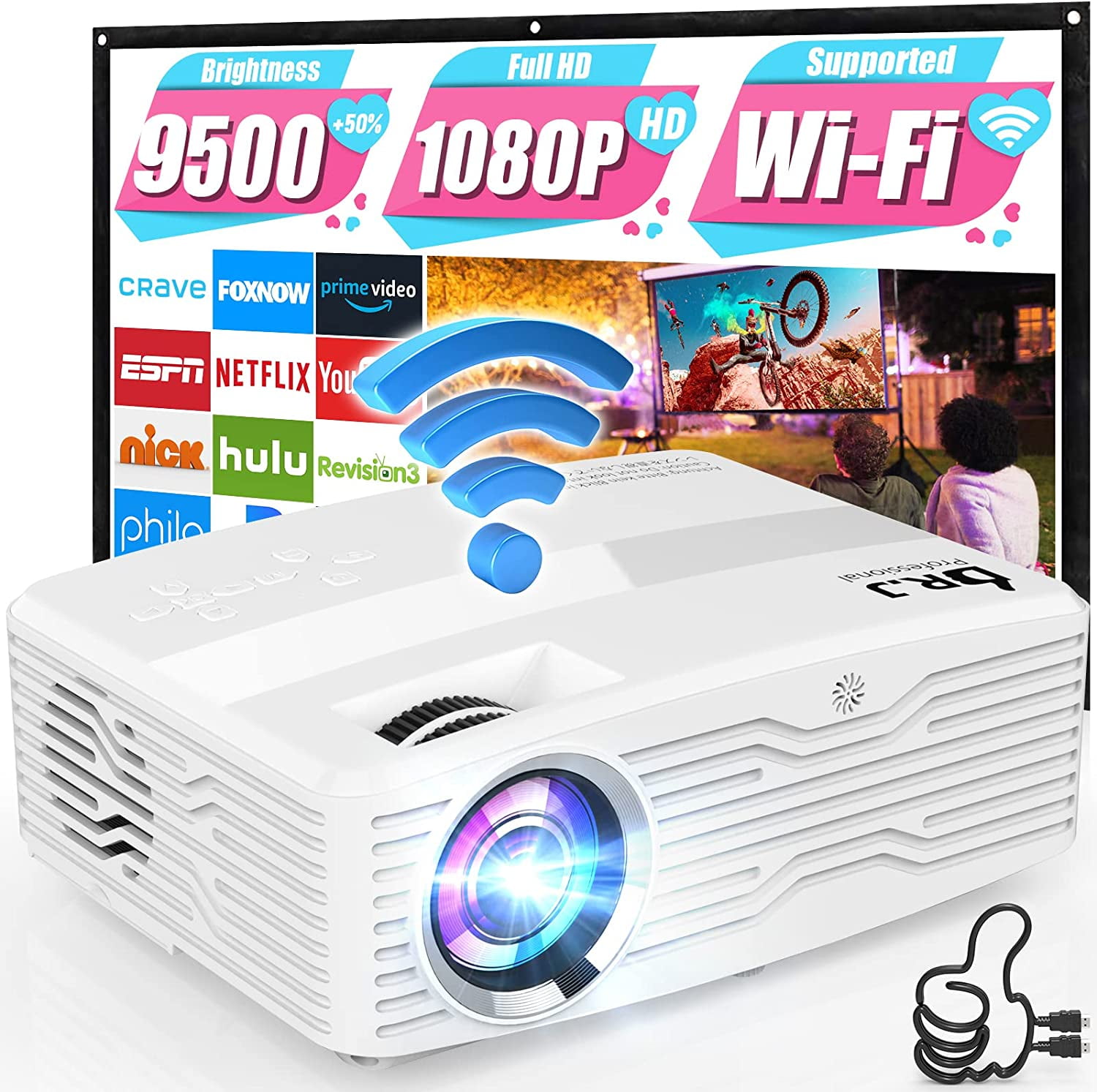 DR.J Professional Native 1080P 5G Projector, 450ANSI 300” Display