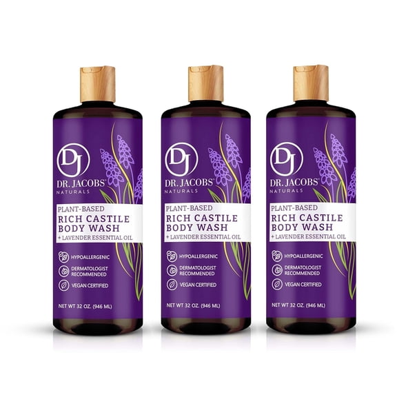 DR. JACOBS NATURALS Castile Lavender All-Natural Body Wash for Moisturizing Dry and Sensitive Skin Shampoo 32 oz, Pack of 3