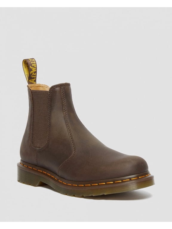 Dr Martens Unisex 2976 Yellow Stitch Chelsea Boot Dark Brown Crazy Horse Leather - 27486201
