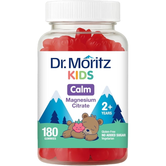 DR. MORITZ Sugar-Free Calm Magnesium Gummies for Kids and Adults - Kids Magnesium Gummies - Magnesium Citrate Gummies (180 Count (Pack of 1), Raspberry)