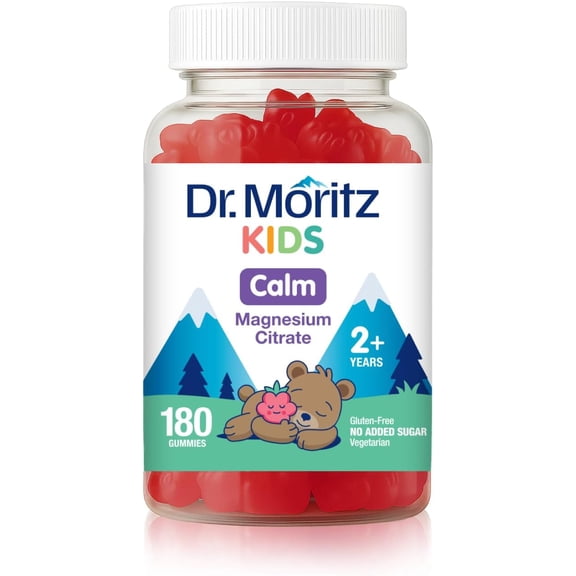 DR. MORITZ Sugar-Free Calm Magnesium Gummies for Kids and Adults - Kids Magnesium Gummies - Magnesium Citrate Gummies (180 Count (Pack of 1), Raspberry)