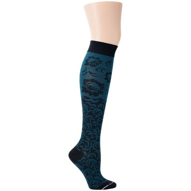 DR.MOTION COMPRESSION TEAL DAMASK FLORAL SOCKS