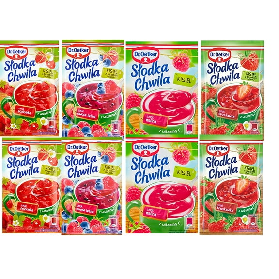 DR OETKER SLODKA CHWILA KISIEL VARIETY MIX 8PACK STRAWBERRY 2 RASPBERRY 2 FOREST FRUIT 2 WILD STRAWBERRY 2 8x31 5G EUROPEAN JELLY DESSERT