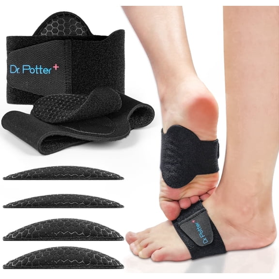 DR. POTTER+ Adjustable Arch Support Sleeves for Plantar Fasciitis Relief, with Removable Arch Support Pads for High Arch, Flat Feet, Feet Pain Relief