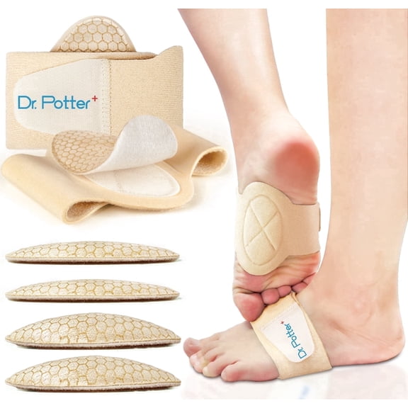 DR. POTTER+ Adjustable Arch Support Sleeves for Plantar Fasciitis Relief, with Removable Arch Support Pads for High Arch, Flat Feet, Feet Pain Relief