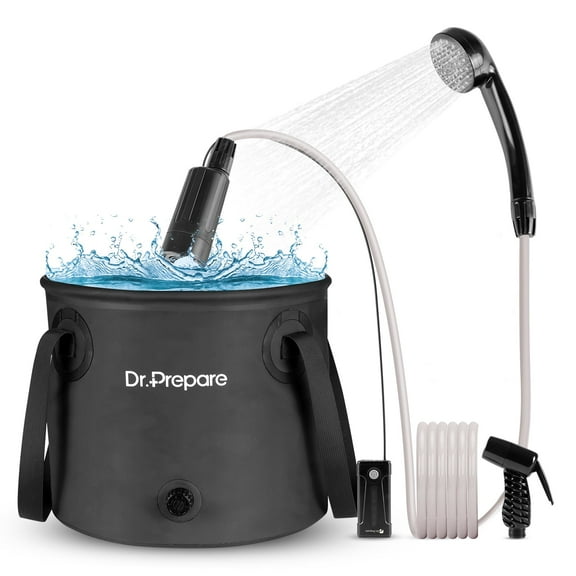 DR.PREPARE 4.5 Gallons Portable Camping Shower - 17L Shower with Pump, USB Rechargeable Battery