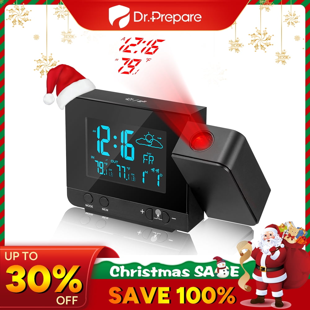 DR.PREPARE Projection Alarm Clock, Digital Clock with 360 Projector, 4 Brightness Options, Dual
