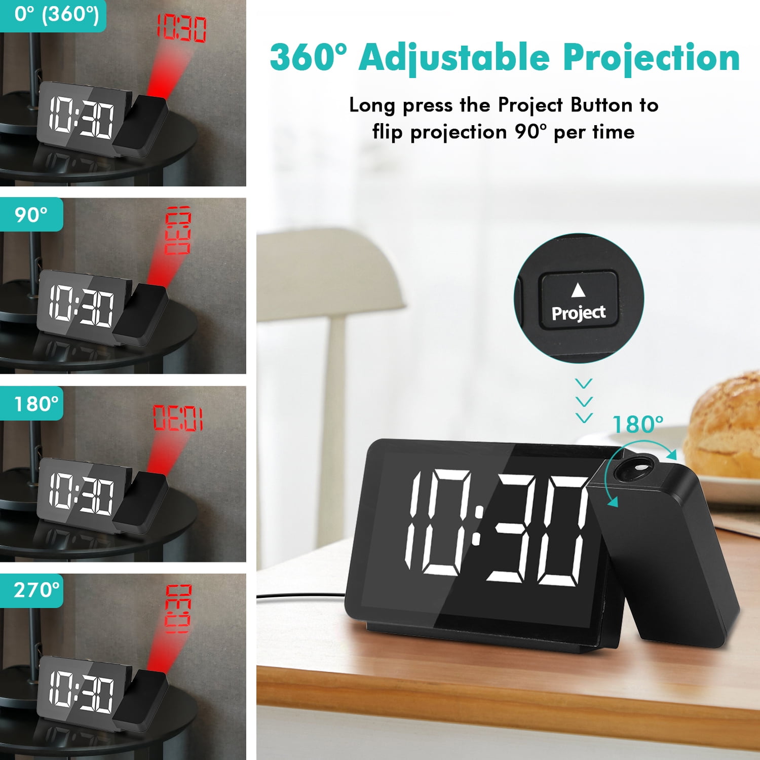 DR.PREPARE Projection Clock,Digital Clock Projector on Ceiling with