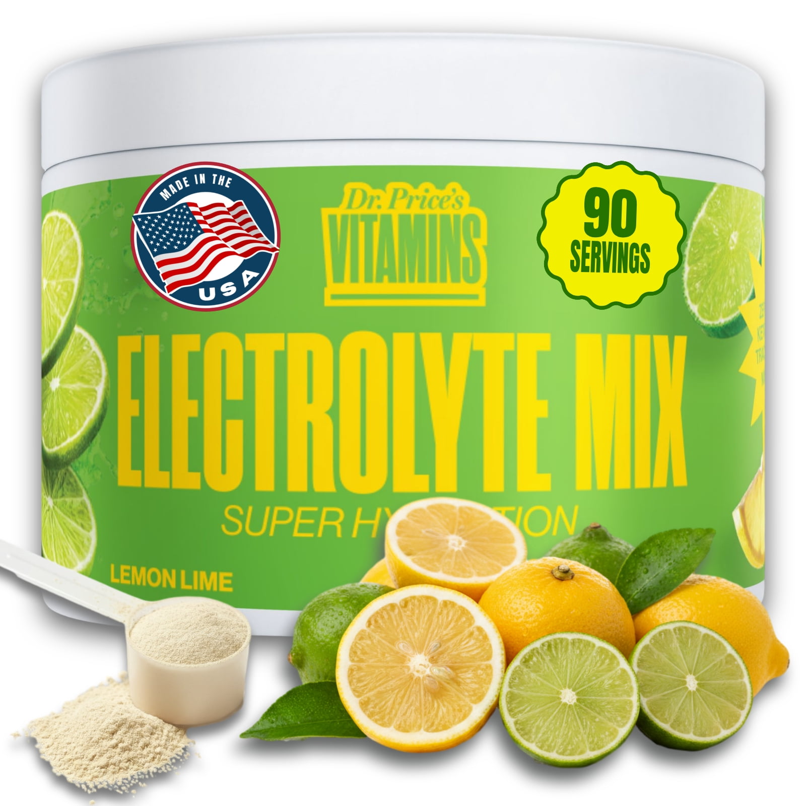 Dr. Price’s Electrolyte Mix – Lemon Lime Flavor, 90 Servings | Sugar-Free Hydration Powder with Trace Minerals | Gluten-Free, No Sugar