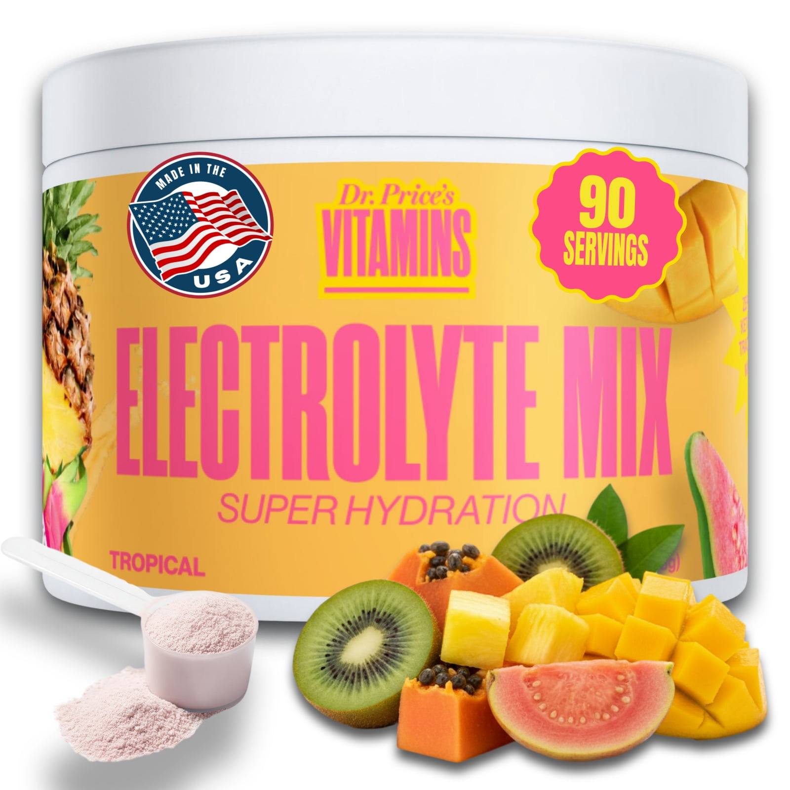 Dr. Price’s Electrolyte Mix – Sugar-Free Hydration Powder with 72+ Trace Minerals | Fast-Dissolving Electrolytes | Tropical Flavor, 90 Servings