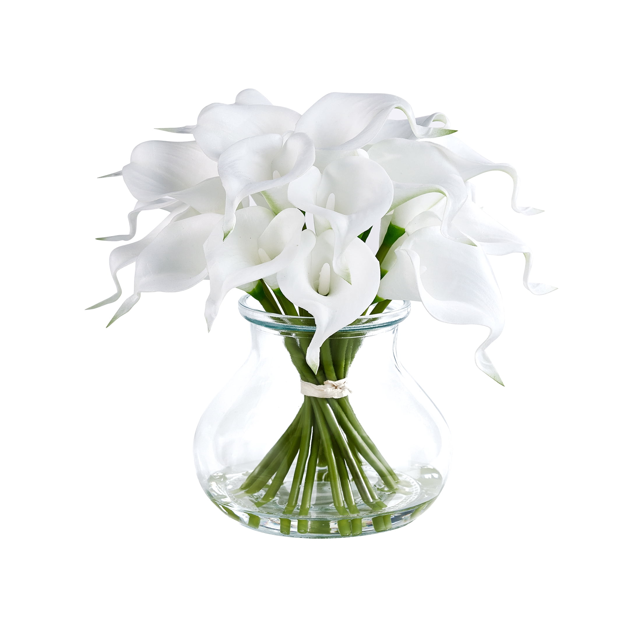 DR.Planzen 10.4in Artificial Calla Lily Flowers with Vase - 19-Bloom White Fake Flowers with Faux Water, Real Touch PU Floral Arrangement for Home Decor Wedding Office Table Centerpiece