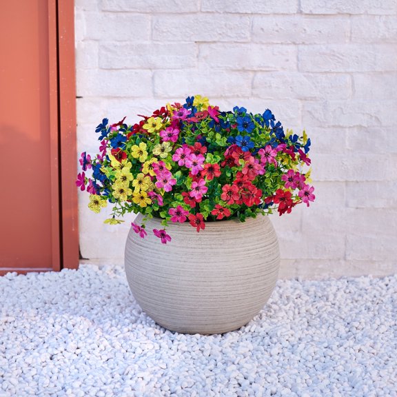 DR.Planzen Artificial Flowers, 12 Bundles Multicolor Faux Daisy Eucalyptus Boxwood Greenery, Indoor Outdoor Garden Home Patio Porch Decor, No Pot Included