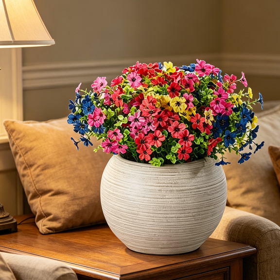 DR.Planzen Artificial Flowers, 12 Bundles Multicolor Faux Flowers, Indoor Outdoor Garden Home Patio Porch Decor, No Pot Included