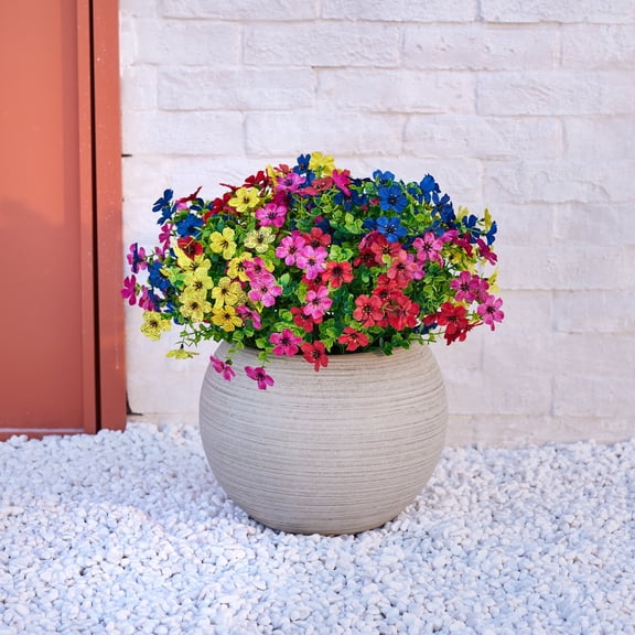 DR.Planzen Artificial Flowers, 12 Bundles Multicolor Faux Daisy Eucalyptus Boxwood Greenery, Indoor Outdoor Garden Home Patio Porch Decor, No Pot Included