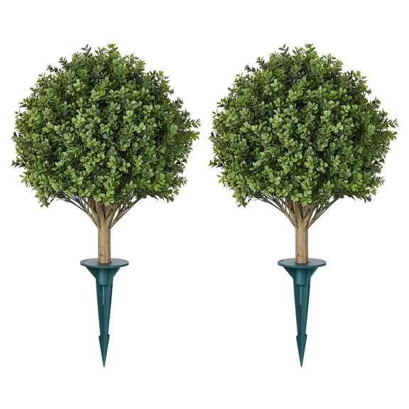 DR.Planzen 2 Pack 20'' Artificial Boxwood Topiary Ball Plant, Fake Greenery Shrub with Ground Spike, UV Resistant Faux Outdoor Evergreen for Garden Porch Planter Decor
