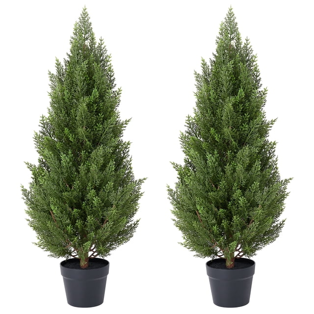 DR.Planzen 2 Pack 3ft Artificial Cedar Tree with Real Wood Trunk, Faux ...