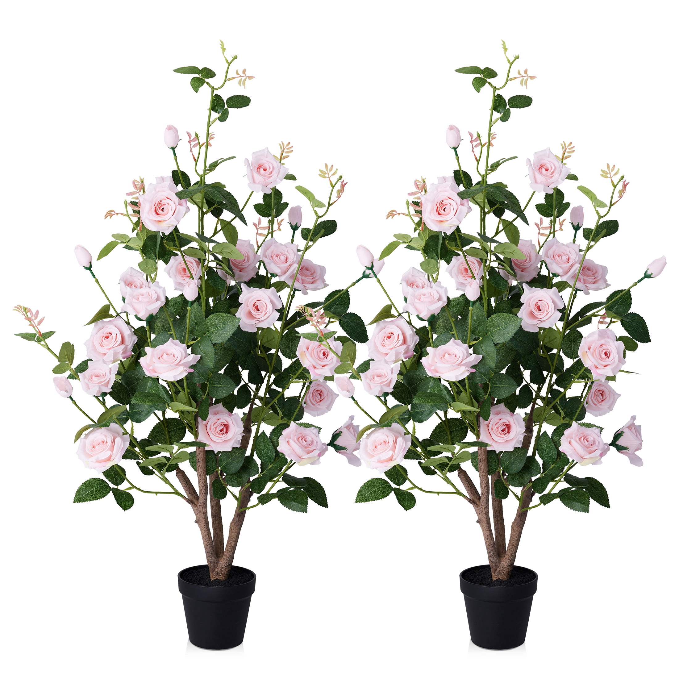 DR.Planzen 2 Pack 3ft Artificial Pink Rose Tree with Green Leaves