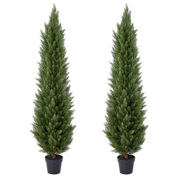 DR.Planzen 2 Pack 6ft Artificial Cedar Tree with Real Wood Trunk, Faux Silk Plant UV Resistant for Indoor Outdoor, Lifelike Fake Potted Tree for Home Office Decor